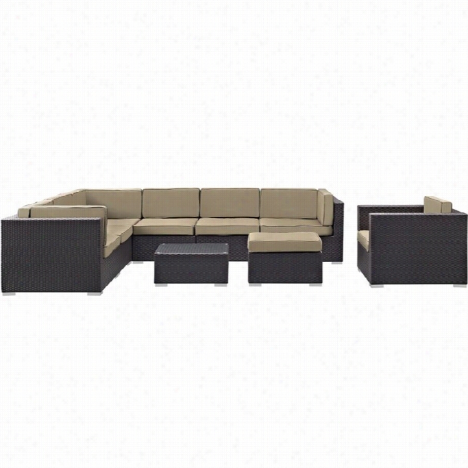 Modway Convene 9 Picee Outdoor Sofa Set In Espresso And Mocha