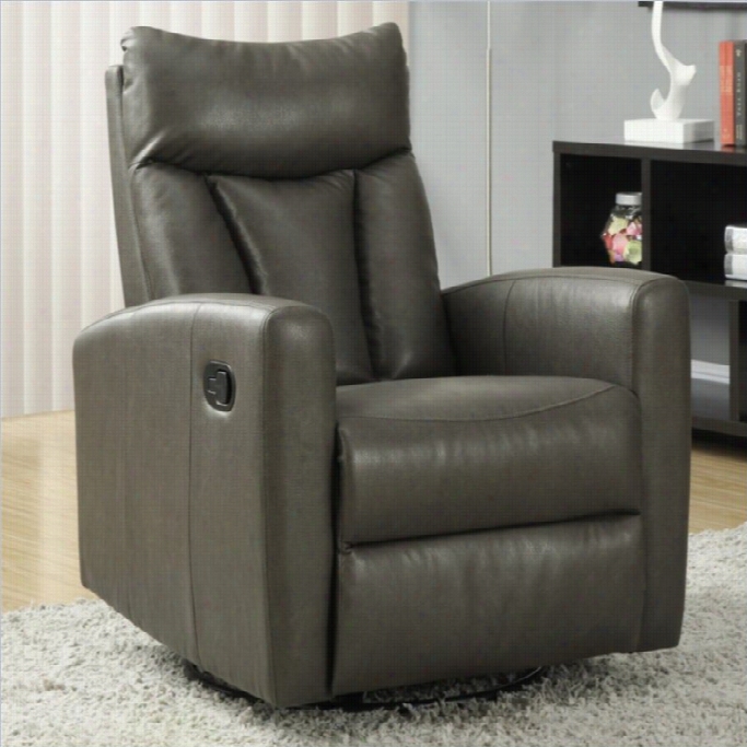 Monarchh Padded Back Swivel Glider Leather Ercliner In Charcaol Gray