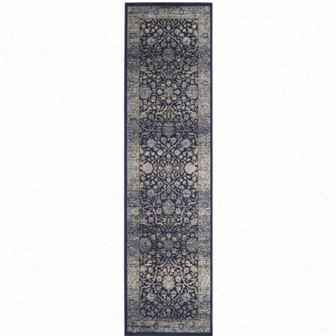 Saafavieh Perisan Garden Vintaeg Navy Traditional Rug - Runnr 2'2 X 8'