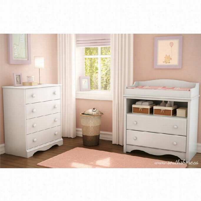 South Shore Heavenly Wood C Hanging Table And Chest Set In White