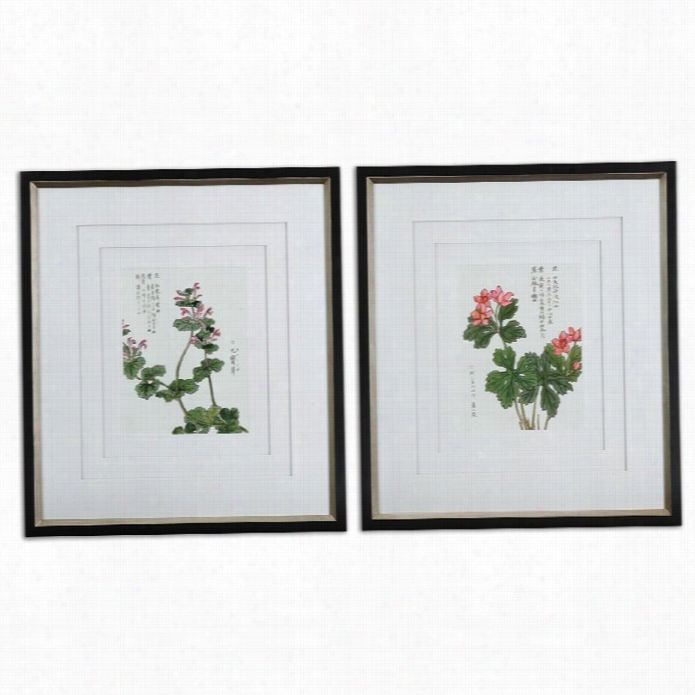 Uttemost Asian Flowers Wood Framed Ar T In Black Stain (set Of 2)