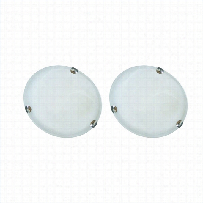 Yosemite Home Decor 2 Light Twin Pack Flush Mount In Satin Steel With Alabaster Glass