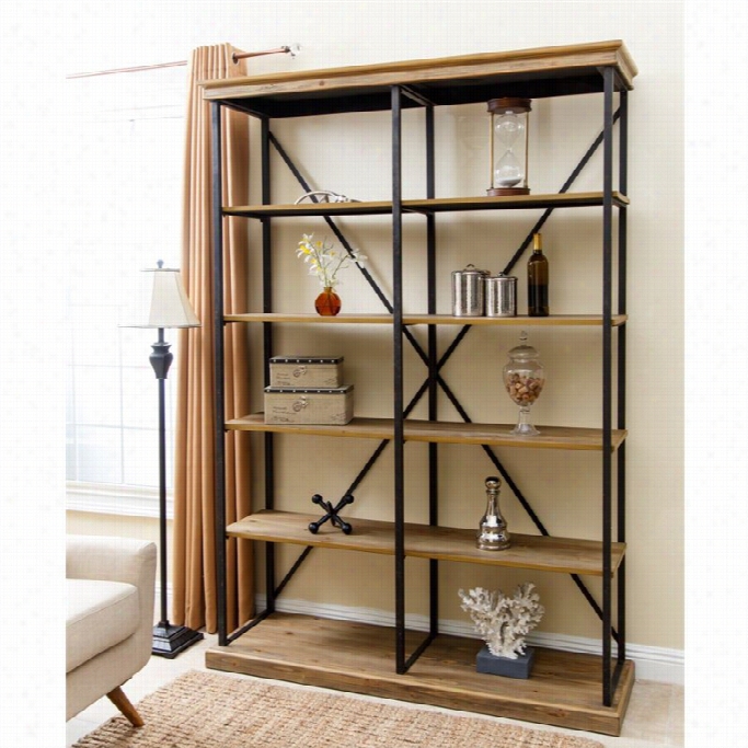 Abbyson Living Industrial 5 Shelf Double Bookcaase In Natural