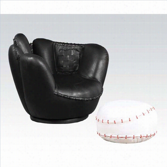 Acme All Star Swivel Kids Chair With Ottoman In Black And White