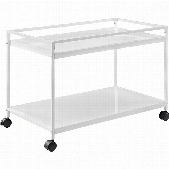 Altra Furn1ture Marshall 2 Helf Rolling Coffee Tabpe Cart In White