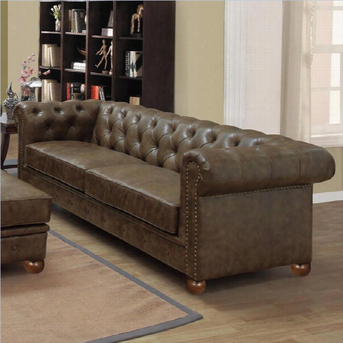 Armen Living Winston Vintage Leather Sofa In Mocha