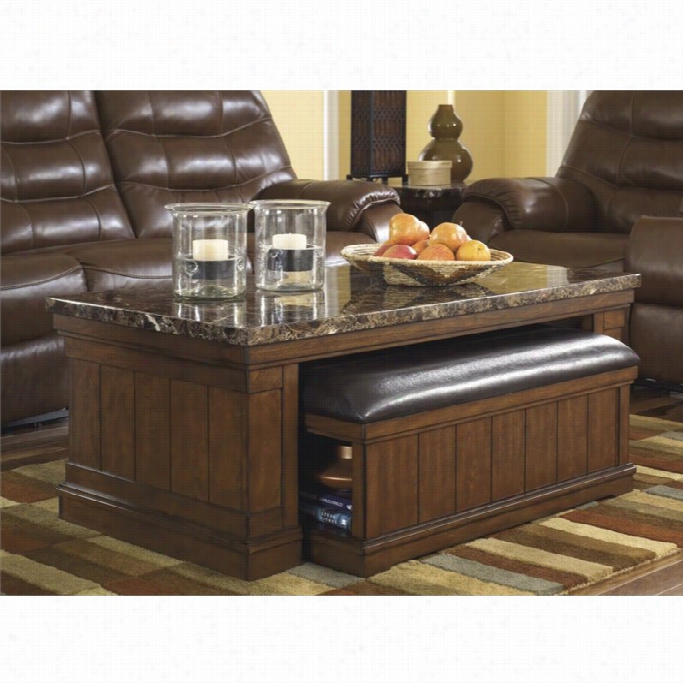 A Shley Merihill Coffee Table With Oftoman In Medium Brown