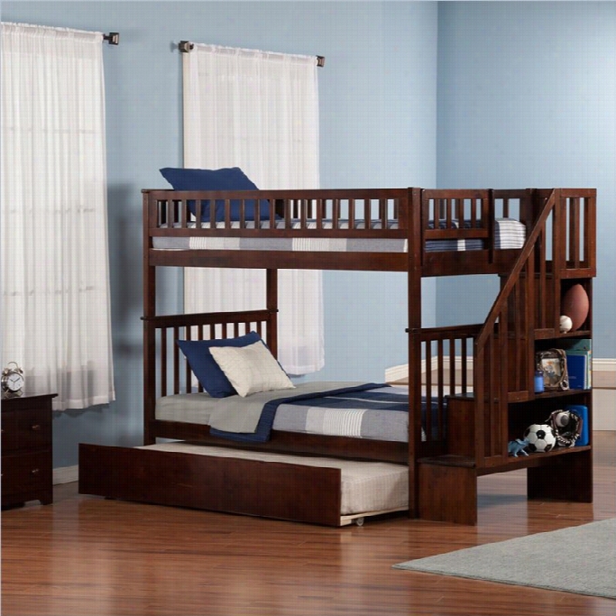 Atlantic Furniture  Woodland Staircase B Unk Bed With Trundle Bed In Walnut-twin Over Twin