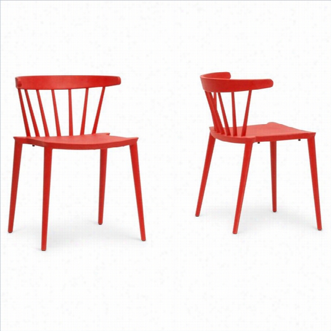 Baxton Studio Finchum Stackable Dining Chair In Red (set Of 2)