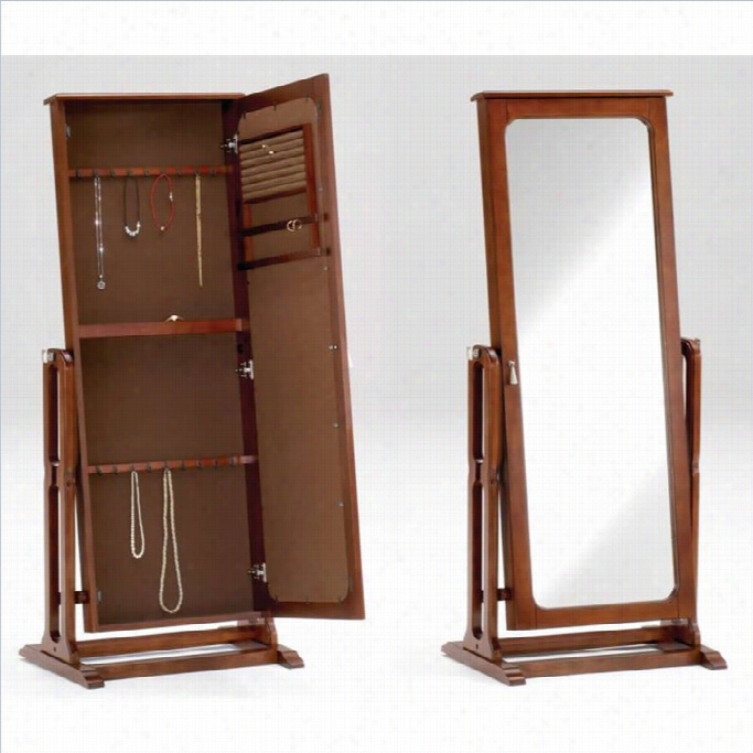 Bernards Jewelry Armoire And Mirror In Cherry Finisg