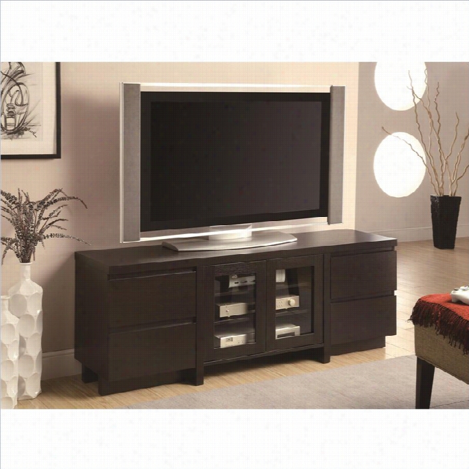 Coaster Contemporary Tv Console With Glass Doors In Cappuccino