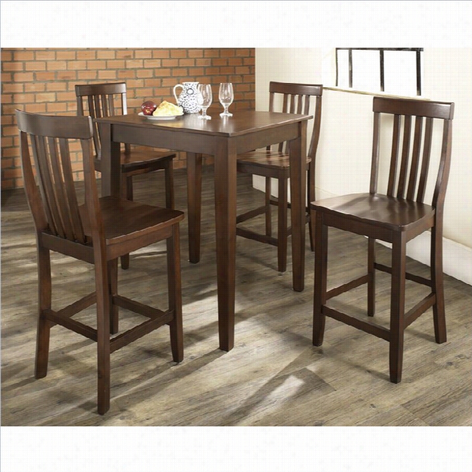 Croslwy Furniture 5 Piece Pub Set With School Huse Stools In Vvintage Mahogany