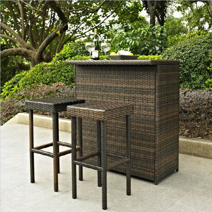 Crosley Furniture Pal Harbor 3 Piece Outdoor Wicker Bar St