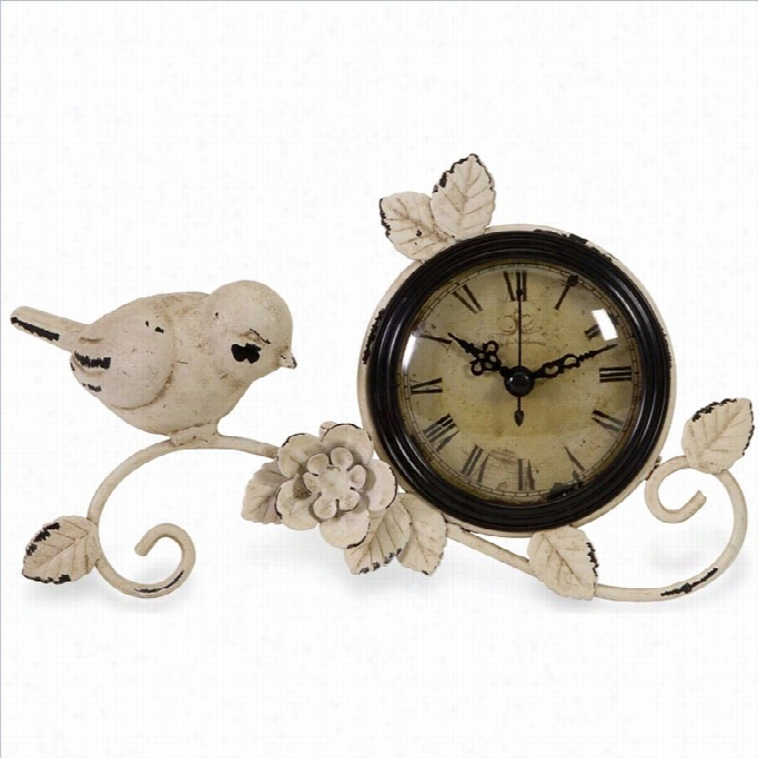 Imax Co Rporation Bird Tabletop Clock In Antique  White