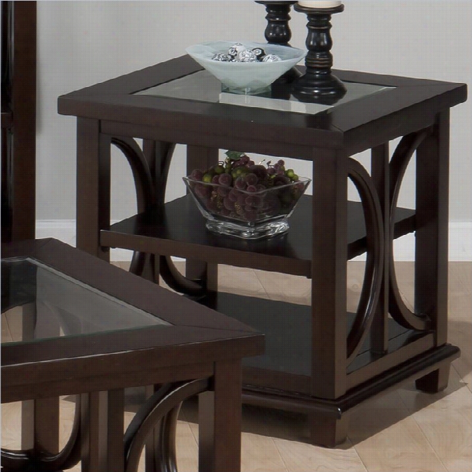 Jofran Panama End Table With Tempered Glass Insert In Brown