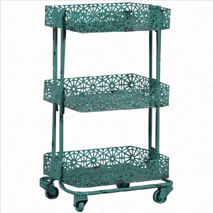 Linon Metal Three Tier Cart In Turquoise