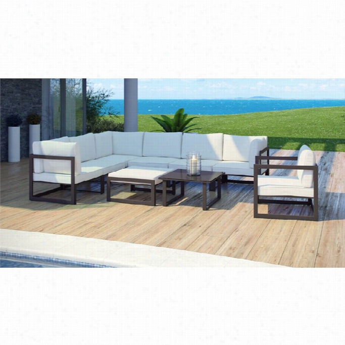 Modway Fortu Na 9 Piece Outdoor Couch Set In Brown And White