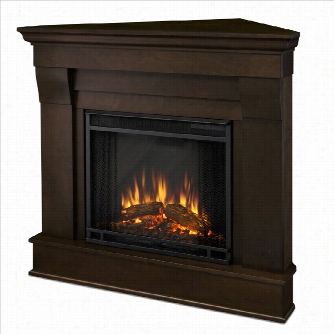 Real Flame Chateau Electric Corner Firelpace In Dark Walnit Finish