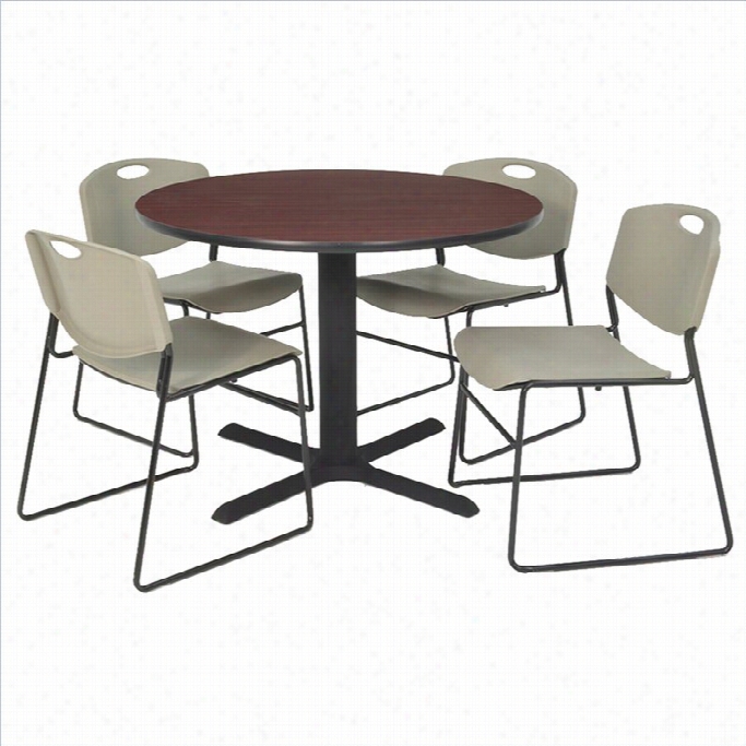 Regency Round Table With 4 Zeng Sstack Chairs In Mahogany Anf Grey-30