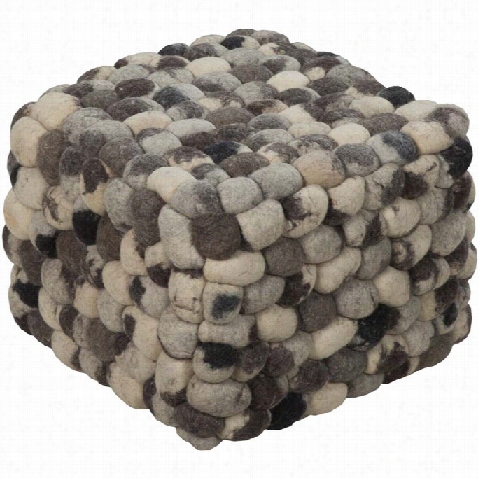 Surya Wool Cube Pouff Ottoman In Black And Gray