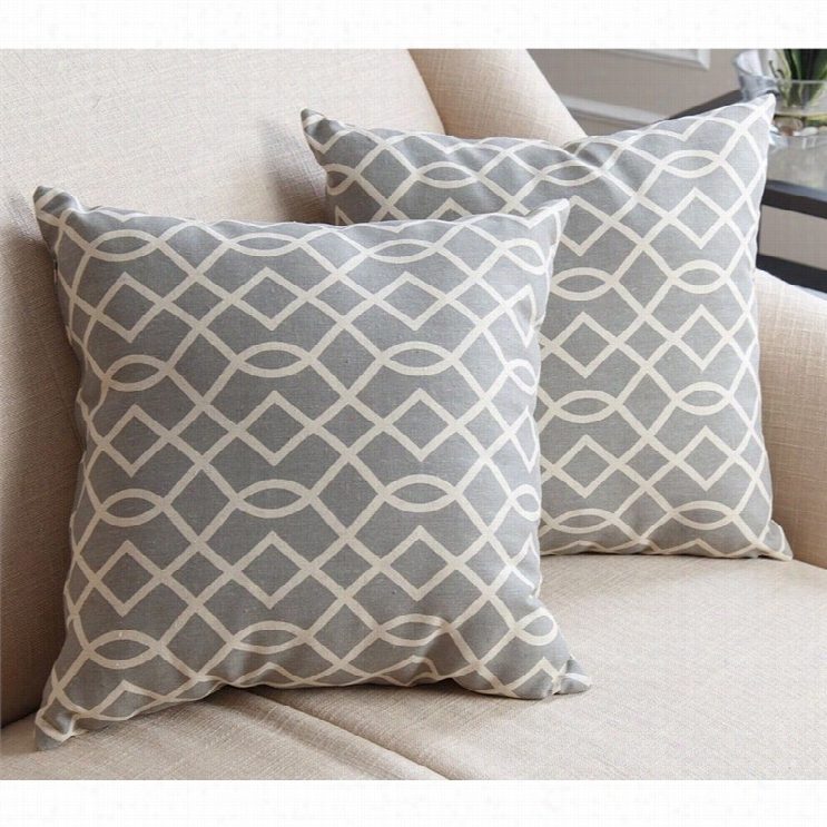 Abbyson Living Cotton Linen Square Pillow In Gray Swirls (sset Of 2)