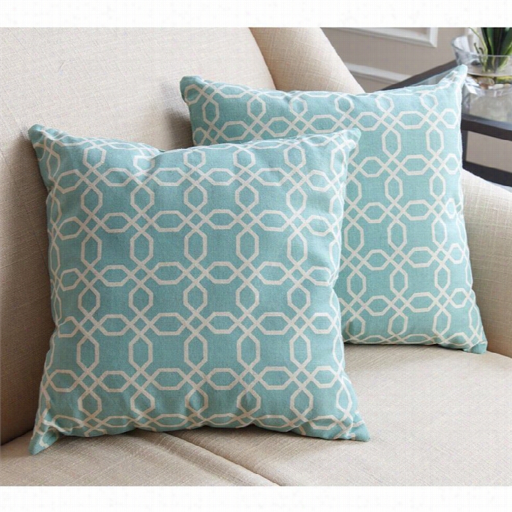 Abbyson Liivng Cotton Ilnen Square Pillow Ib Teal Pattern (set Of 2)