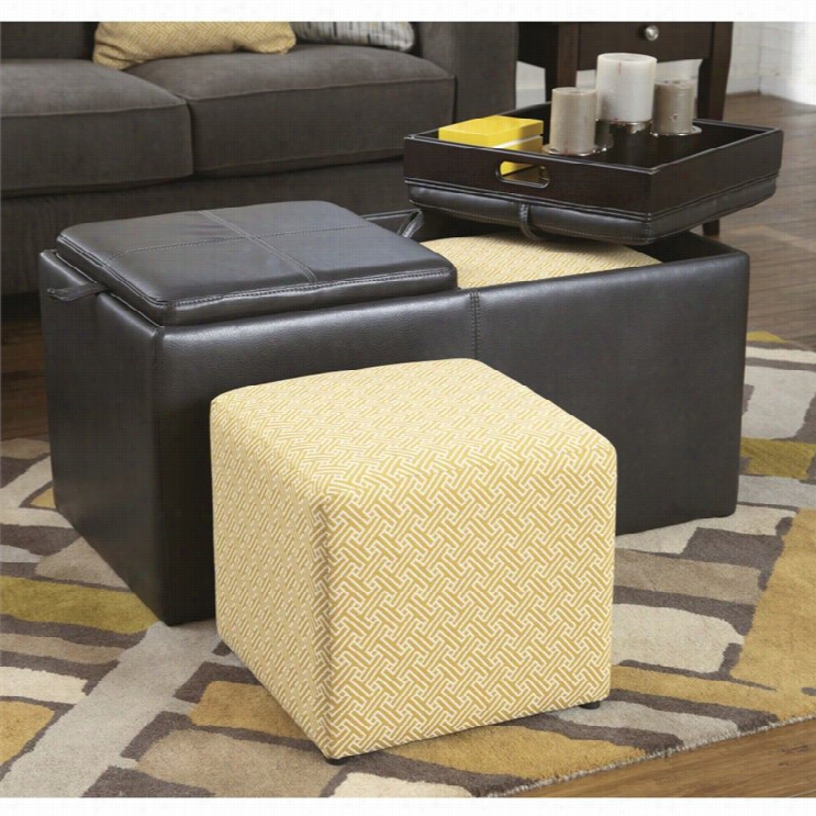 Ashley Furniture Hodan Faux Leather Flip Top Storage Ottoman In Marble