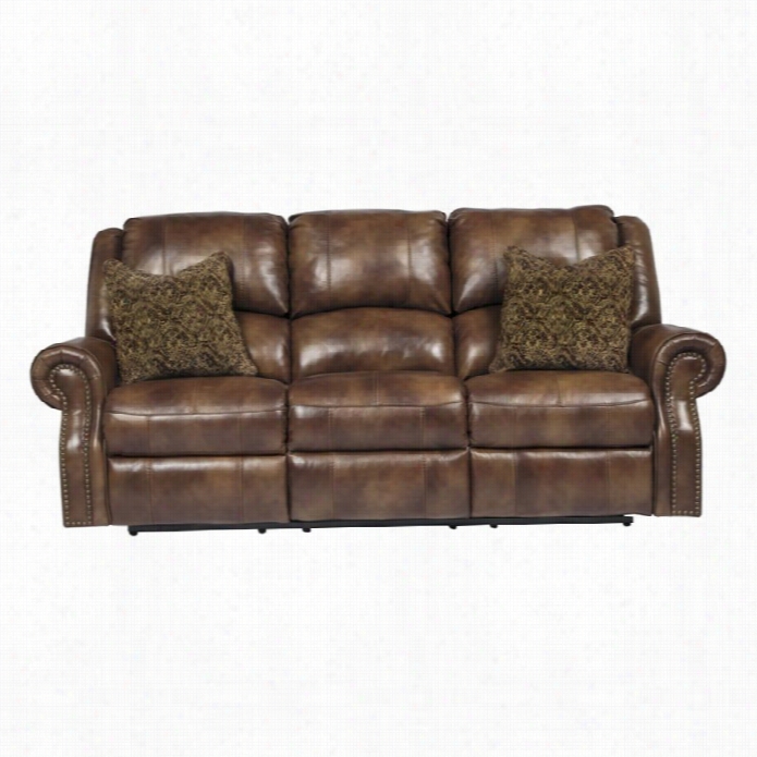 Ashley Equipage Walworth Leather Reclining Sofa In Auburn