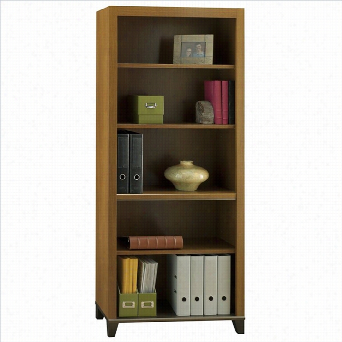 Bush Achieve 5-shelf Bookcase With Adjustable Shelvves In Warm Oaak