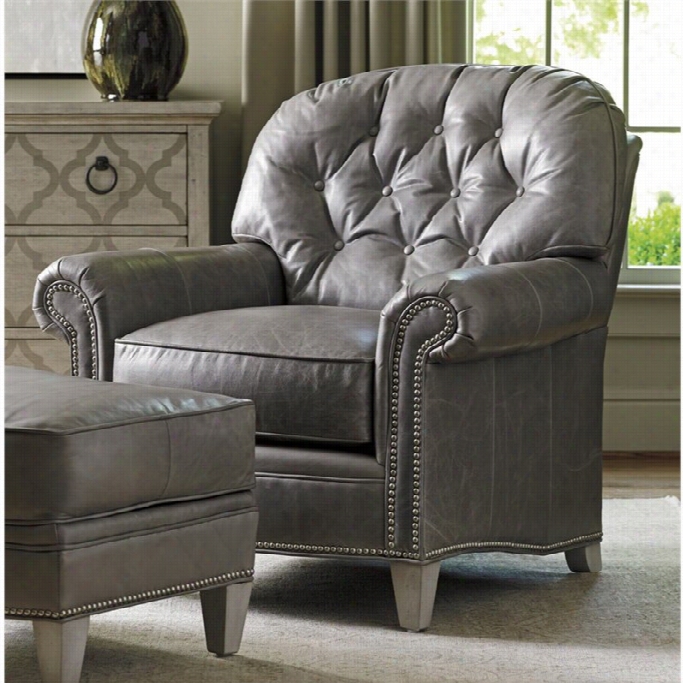 Lexington Oyster Bay Bayville Tufted Leather Arm  Chair In Millstone