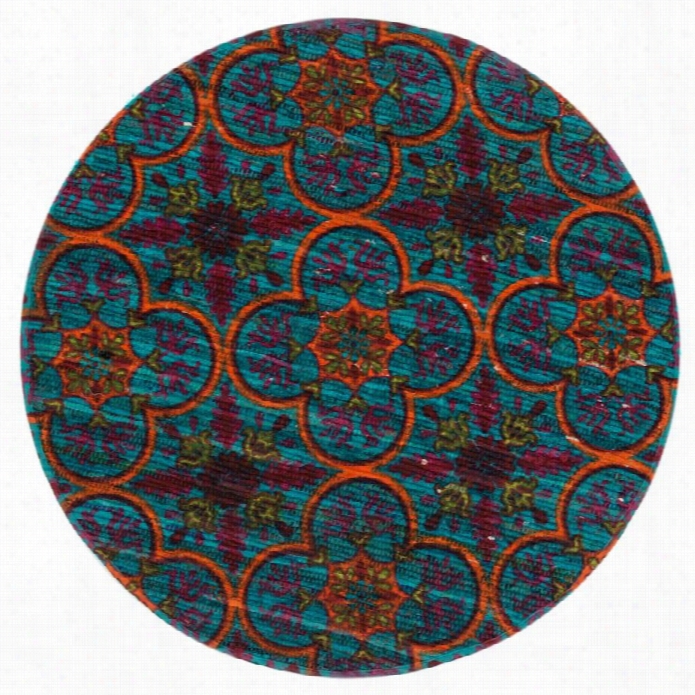 Loloi Aria 3' Round Flat Weave Cotton Rug In Blue And Orange