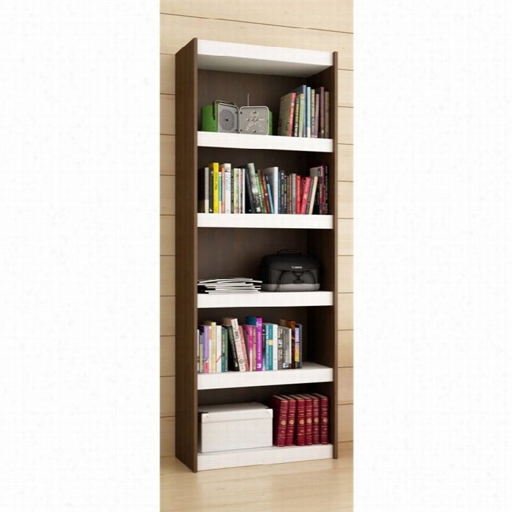 Manhattan Comfort Parana 3.0 Series 5 Shelf Bookcase  In Tobacco Whitee