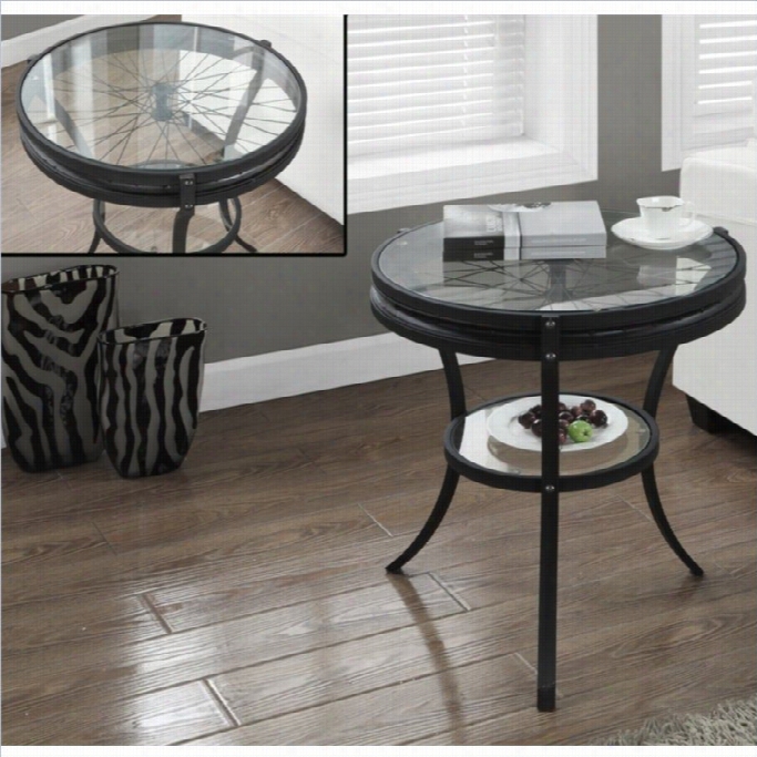 Monarch Accent Table In Hammered Black With Tempered Glass