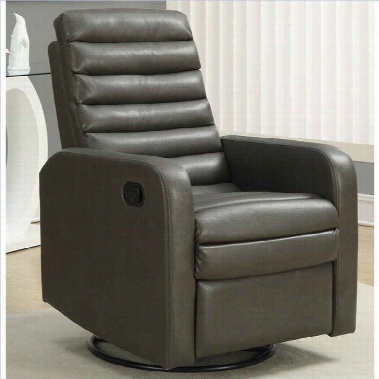 Monarc Hquilt Bac K Swivel Gliider Leather Recliner In Charcoal Gray