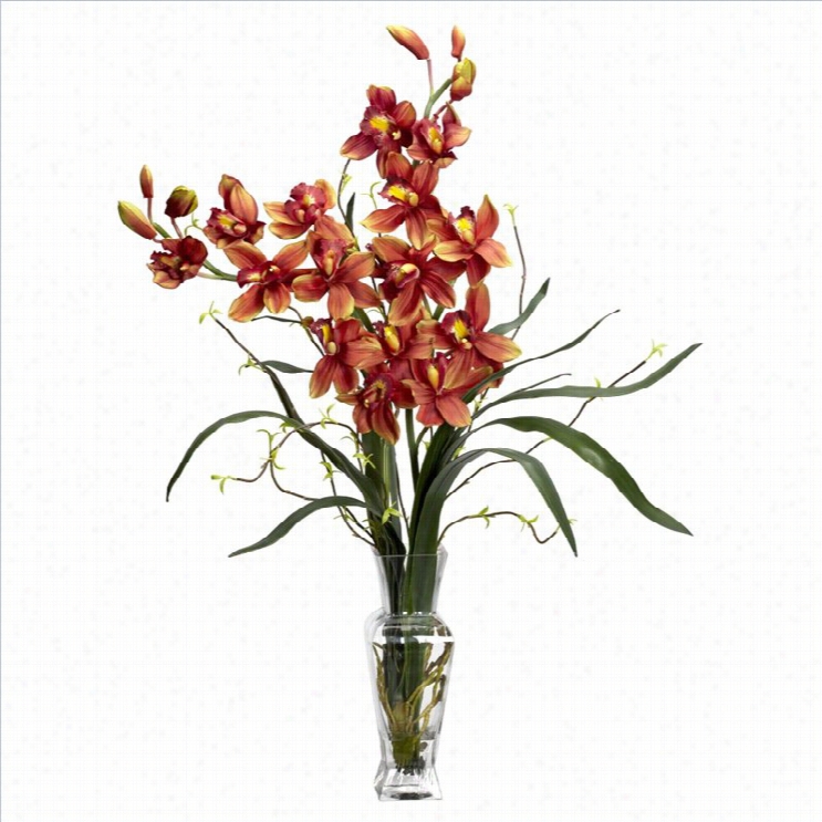 Nearly Natural Cymbidium Silk Flower Arrangement In Burgundy