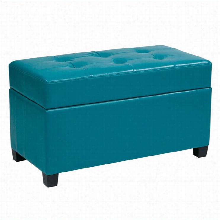 Office Star Metro Vinyl Storage Ottoman In Blue