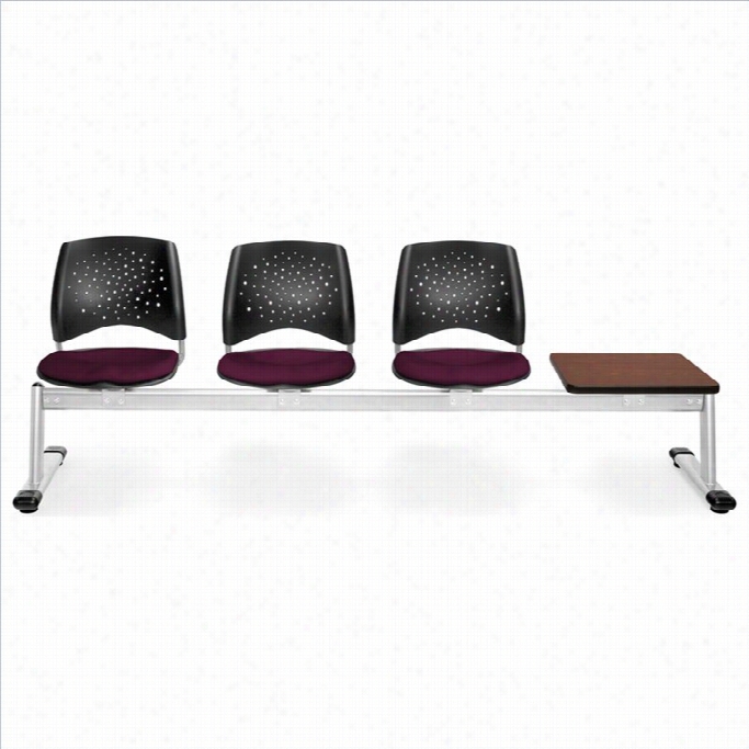 Ofm Star Beam Seating With 3 Seats And Tabble In Burgundy And M Ahogany