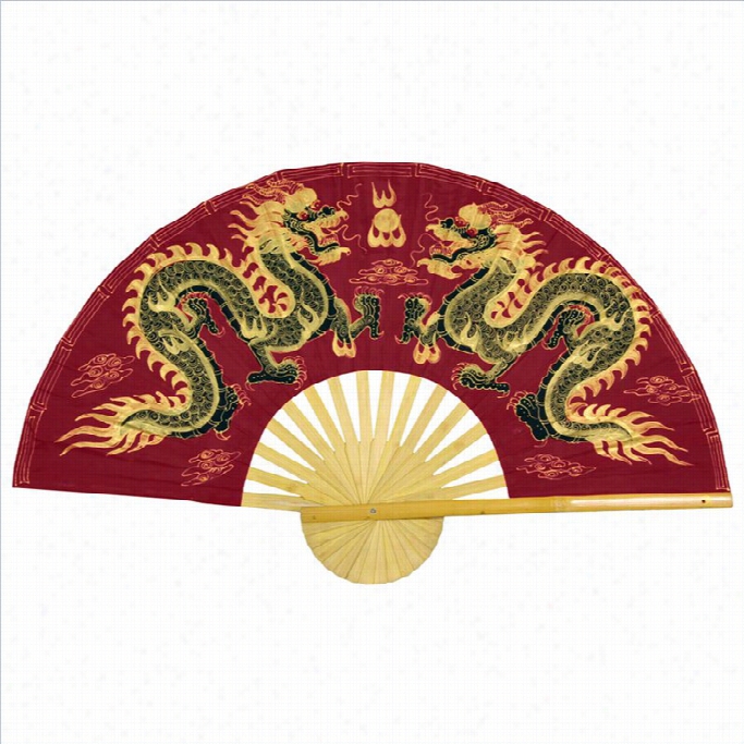 Oriental Furni Ture Fiery Dragons Wall Fan Decor In Red-width 40 Inches