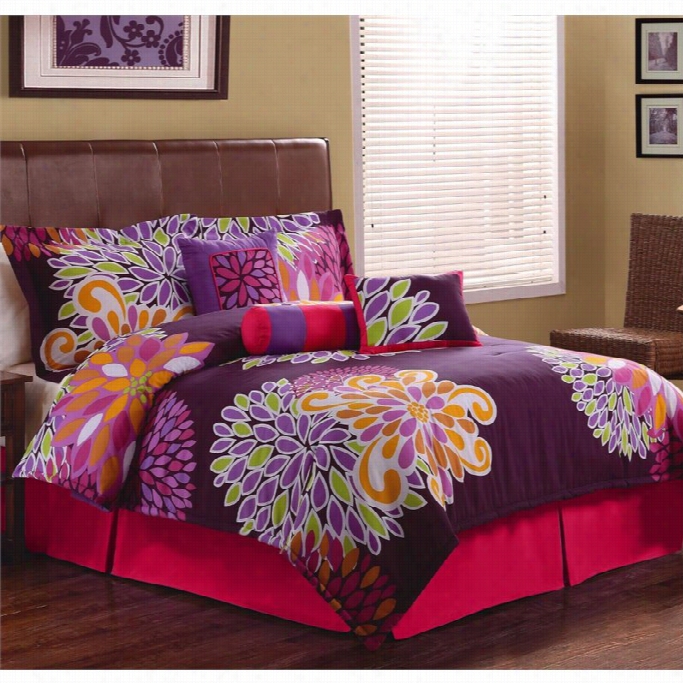 Pem Meria Flower Show King Comforter Set With Premium Pillows