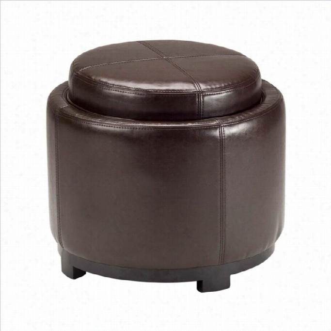 Safavieh Chelsea Round Tray Leather Ottoman In Brown