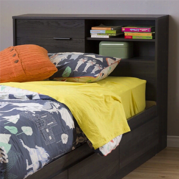 South Shore Fynn Twin Headboard With Storage In Gray Oak