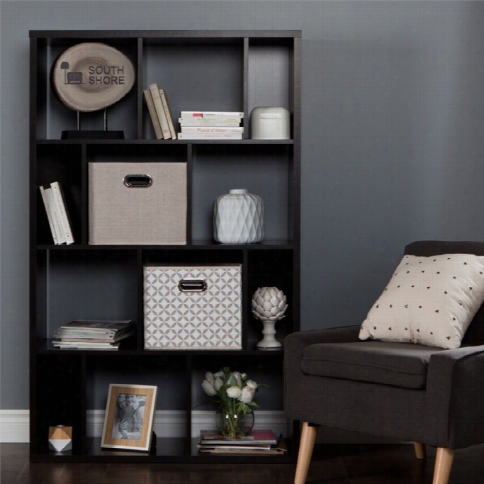 South Shore Reveal 2 Cubby Wood Bookcase In Chocolate With 2 Baskets