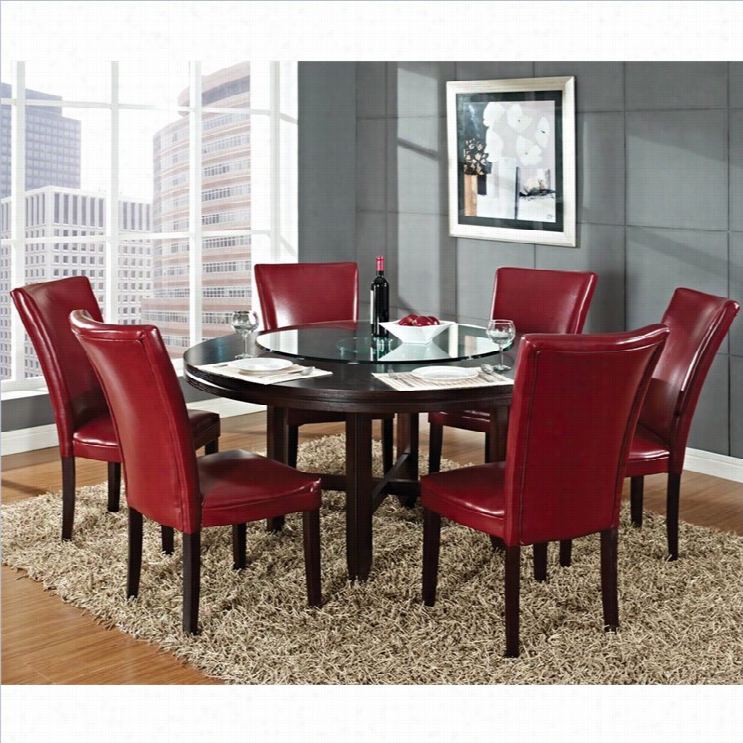 Steve Silver Company Hartford 7 Piece 62 Inch Round Dining  Table Attitude In Dark Cherrt