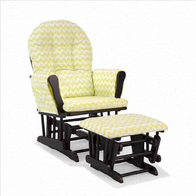 Stork Craft Hoop Cusom Glider And Ottoan In Black And Citron Green