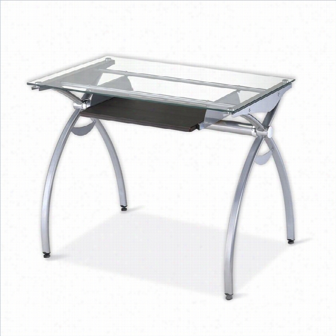 Techni Mobili Alterna Glass Top Metal Computer Desk