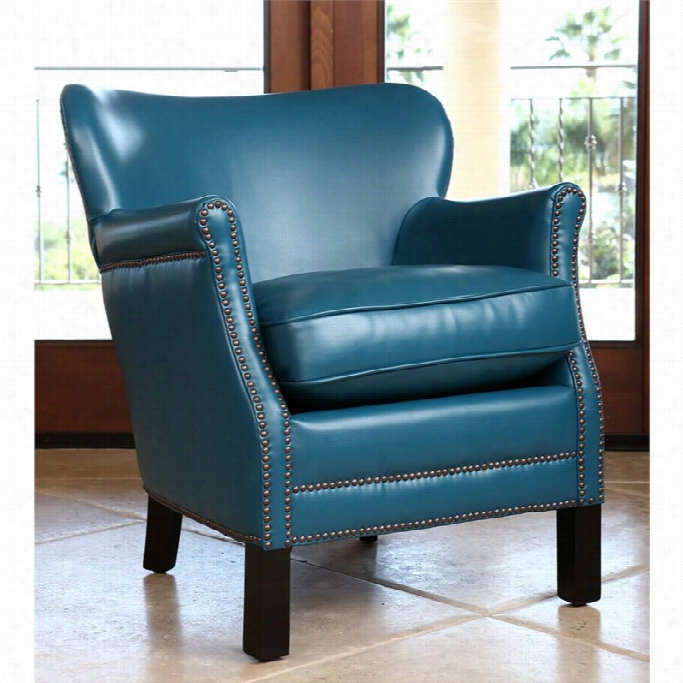 Abbyson Living Sienna Leather Petite Accent  Chair In Aqua Blue