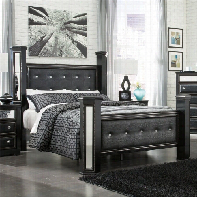 Ashley Alamadyre Faux Leather Queenn Poster Panel Bed In Black