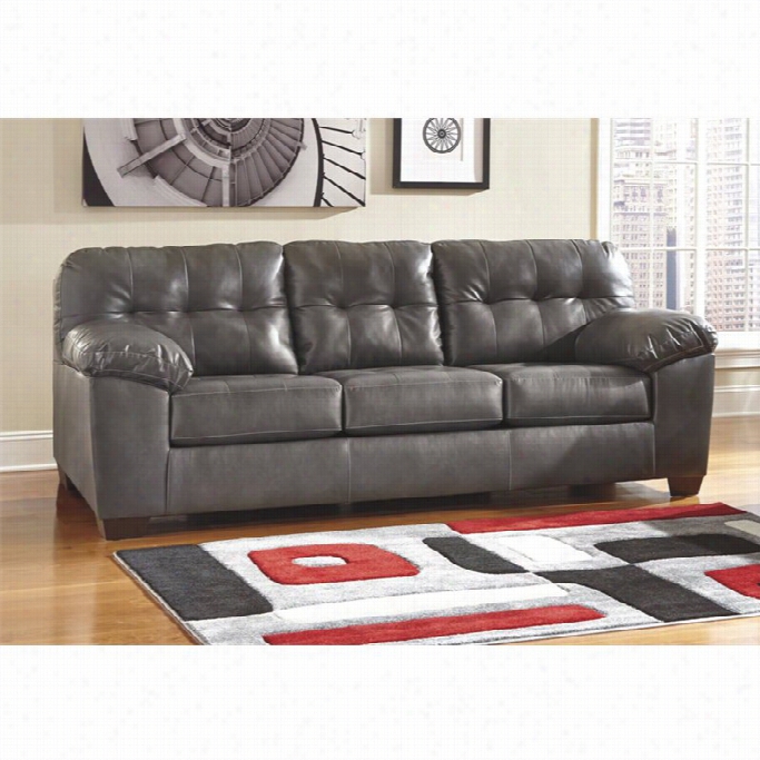 Ashley Fuurniture Apliston Leather Sofa In Gray