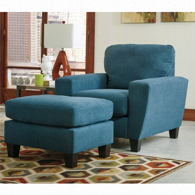 Ahley Sagen Fabric Chair And Ottoman In Teal