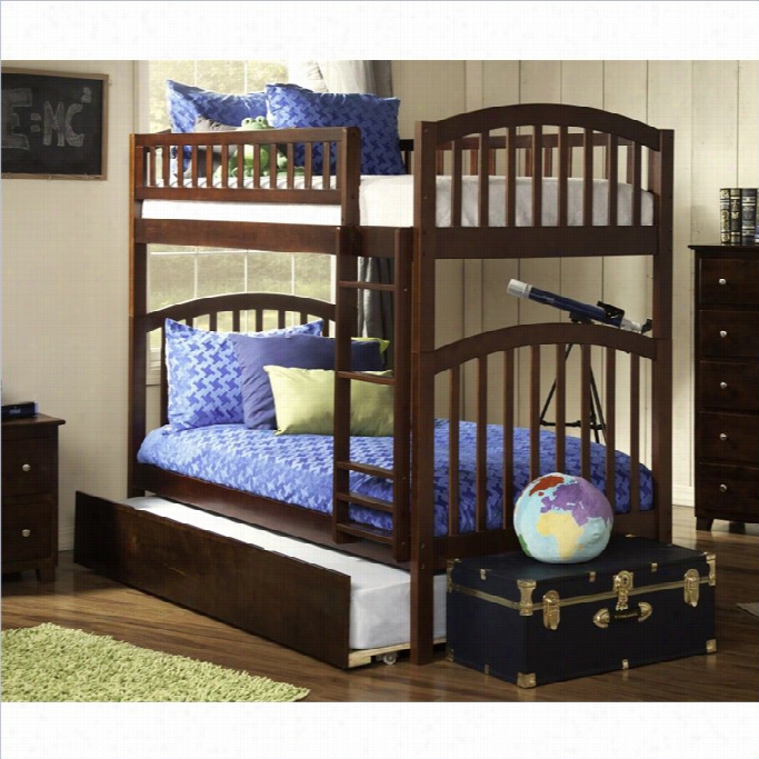 Atlantic Furniture Richland Bunk Twin Over Twin With Rtundle In Antique Walnut